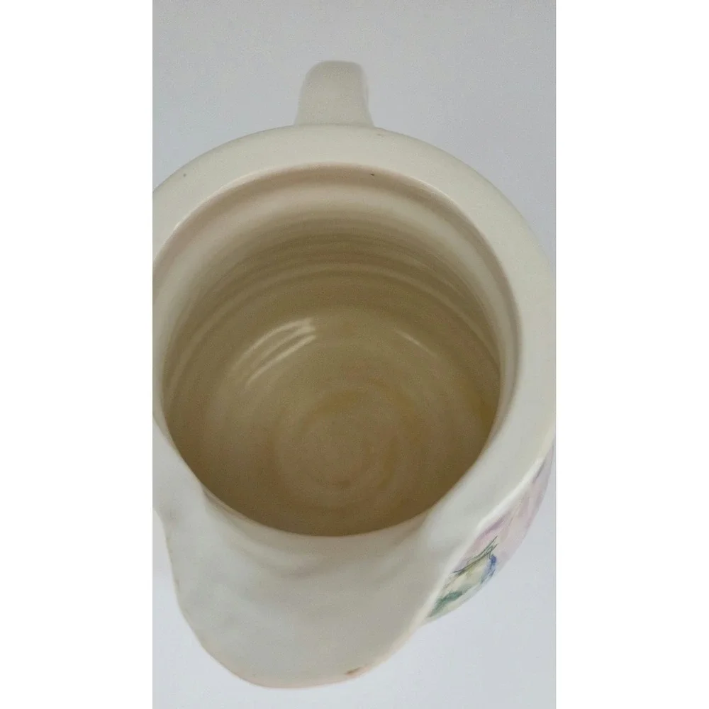 Studio Pottery Floral Pitcher Signed 1986 Cream Lavender Pink Excellent 6in